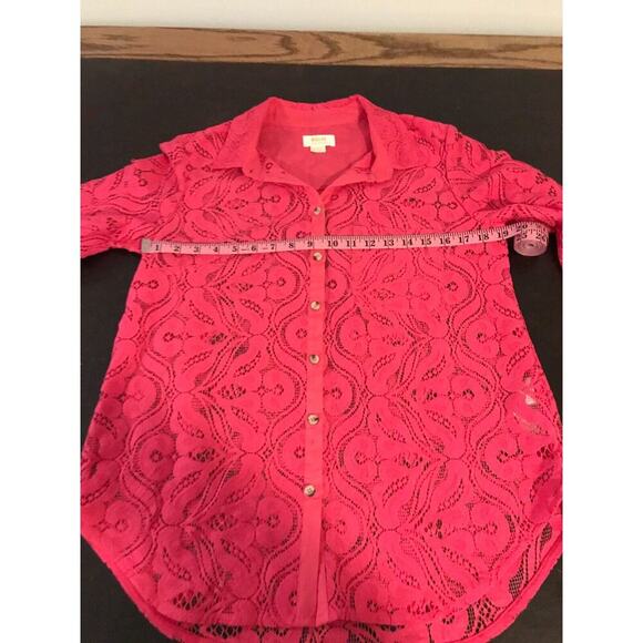 Anthropologie Maeve Slim Pink/Rose Lace Buttondown Blouse - Size 10 - Picture 5 of 11